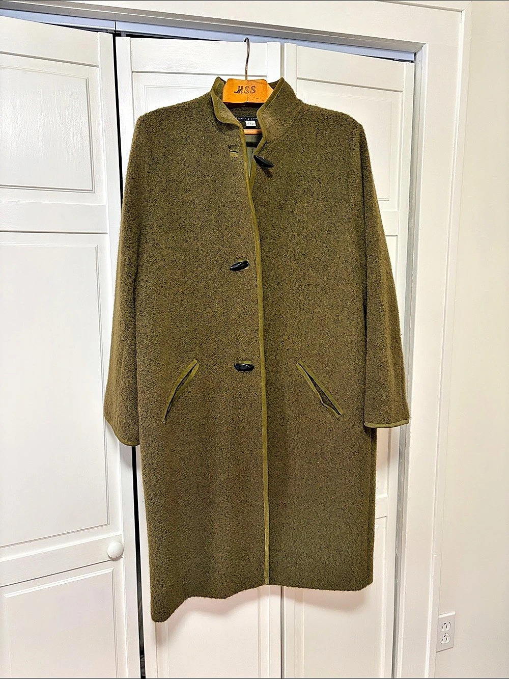 Peruvian Connection Loden Wool Alpaca Toggle Coat Olive Large